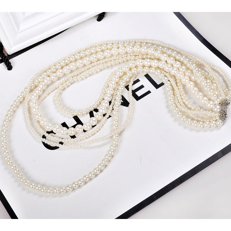 Multi-Layer Glass Pearl Sweater Necklace