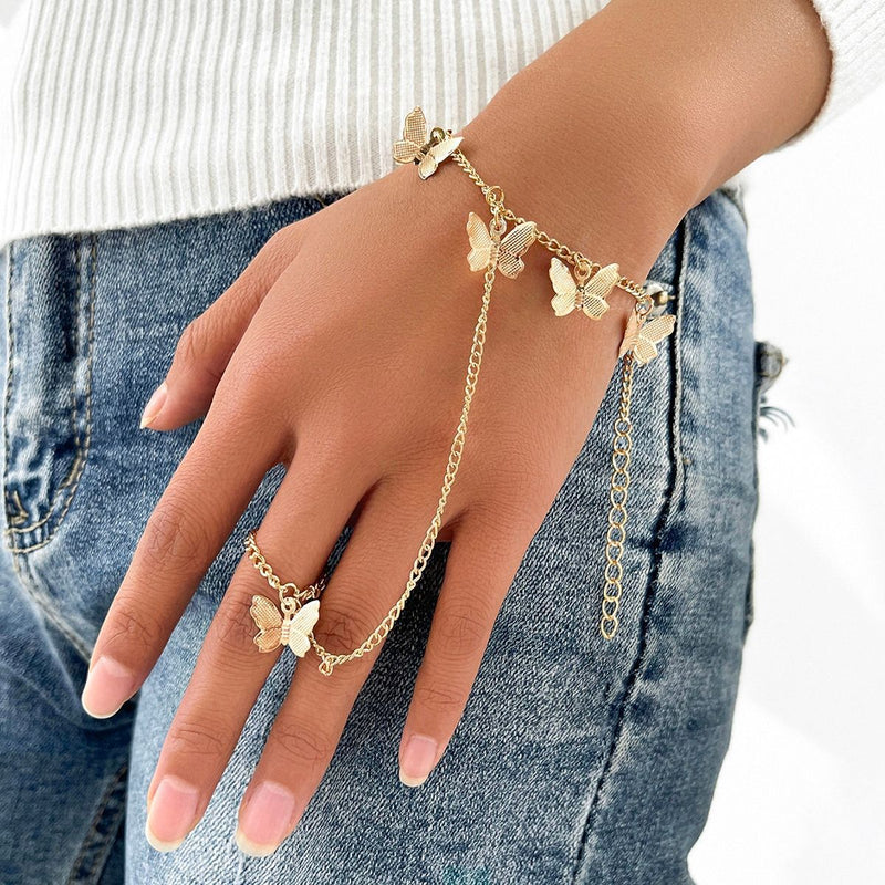 Link Chain Butterfly Finger Hand Bracelets