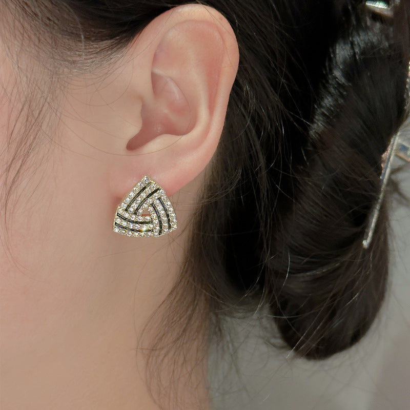 Rhinestone Triangle Stud Earrings