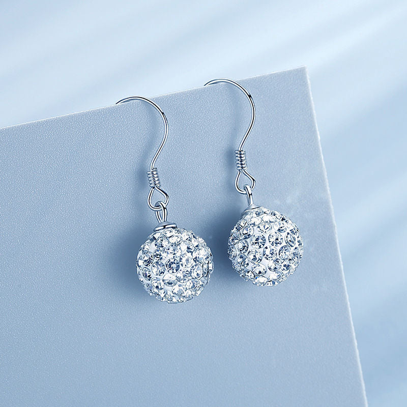 Handmade Long Tassels Flower Ball Crystal Hook Earrings