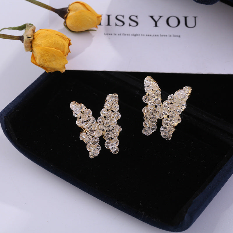 Crystal Bead Butterfly Stud Earrings