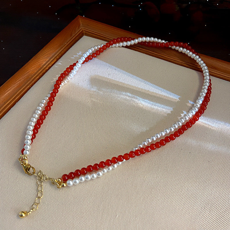 Double-Layer Twisted Glass Bead Necklace for Women