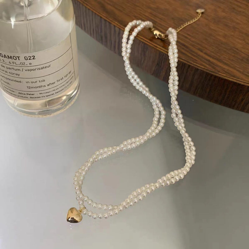 Multi Layer Pearl Necklace Luxury Wrapping Heart Pendant Chain Choker for Women