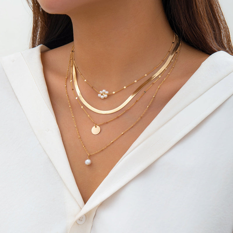 Layered Choker Necklaces Handmade Coin Tube Star Pendant Multilayer Necklaces