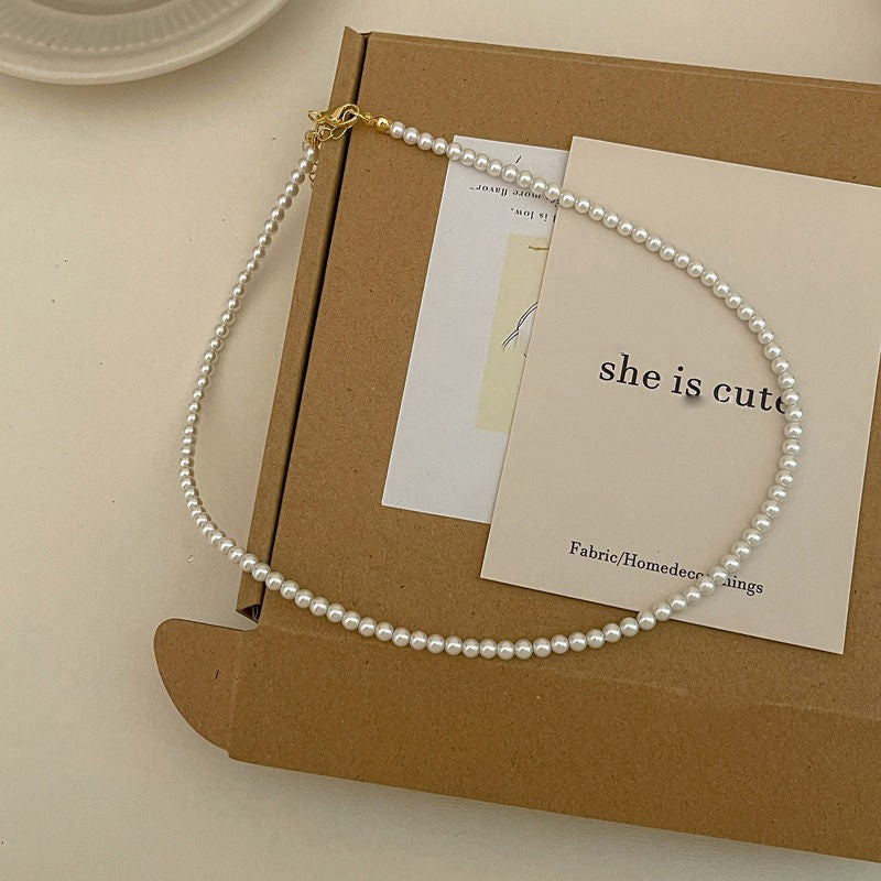 4mm 6mm 8mm 10mm 12mm 14mm White Glass Pearl Necklace for Women