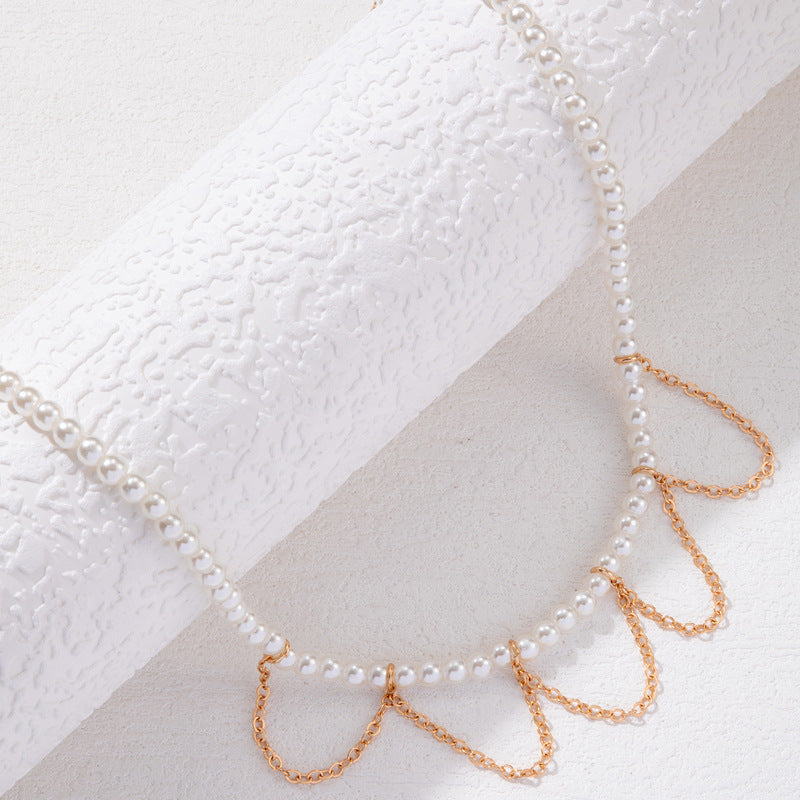 Tassel Round Pearl Choker Chain Pendant Necklace