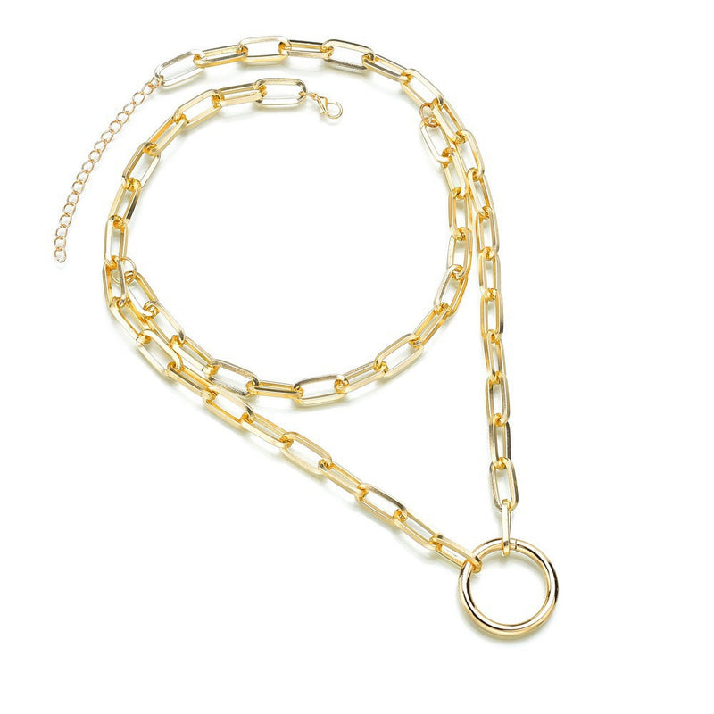 Hip Hop Geometric Circle Double Thick Chain Chain Necklace