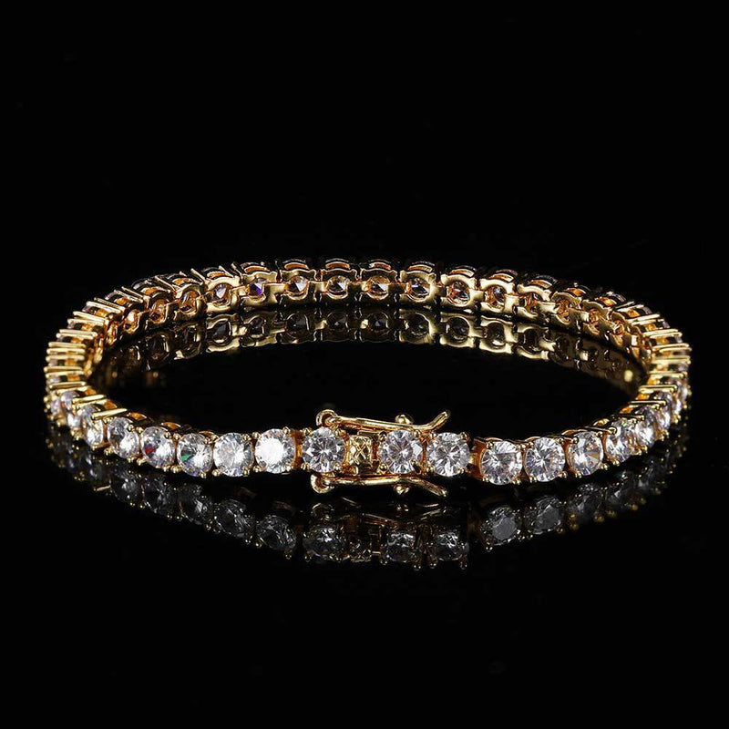 Hip Hop Iced Out Tennis Chain Bracelet, 18K Gold & White Gold Plated, 3–6mm CZ Iced Out Bling Jewelry