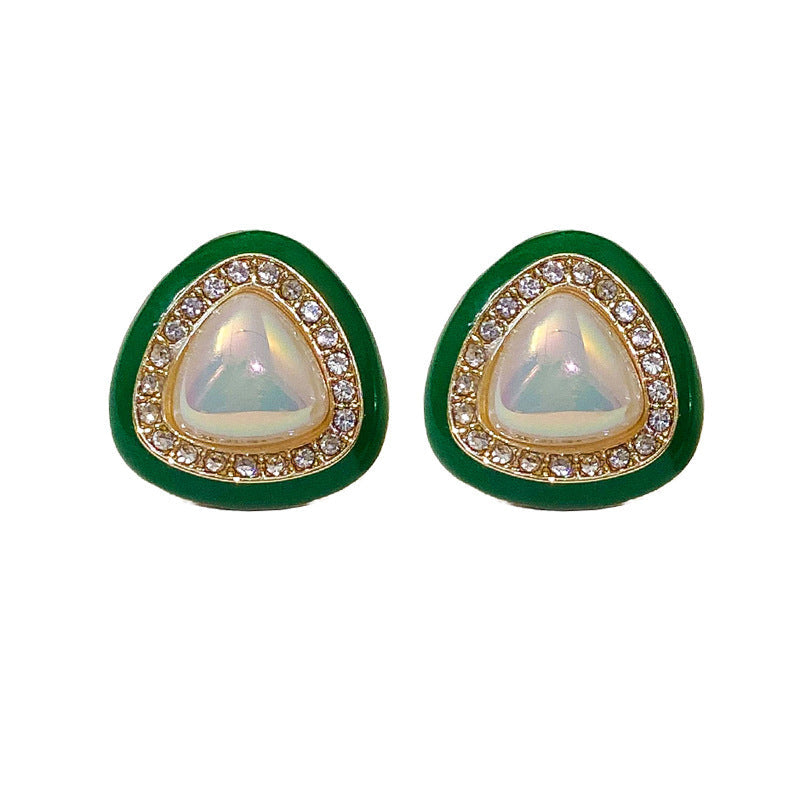 Geometric Triangle Pearl Stud Earrings