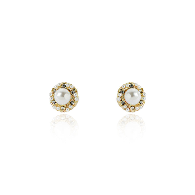 Baroque Round Pearl Rhinestone Earrings