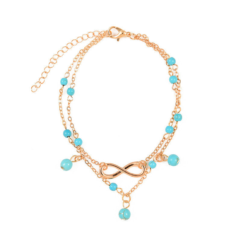 Simple Vintage Turquoise Double Layer Anklet Jewelry