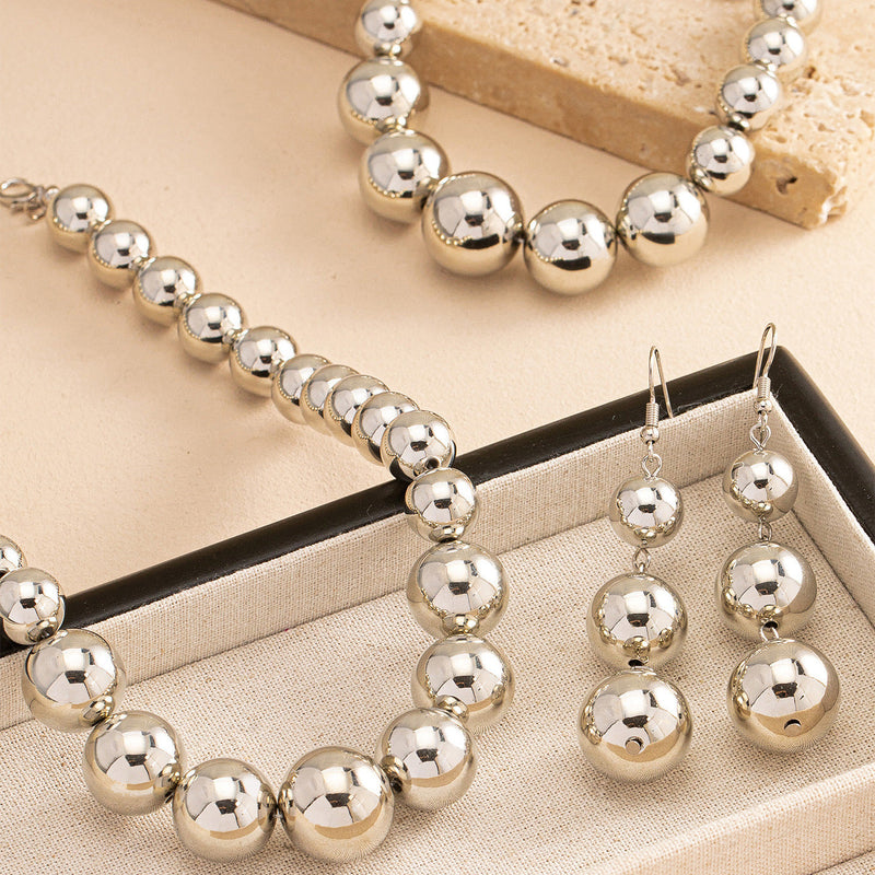 Metallic Beaded necklace Earring Jewelry Set