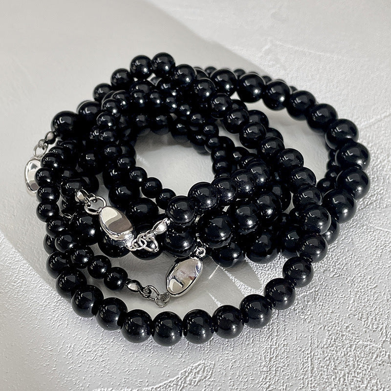 Black Glass Round Beads Necklaces