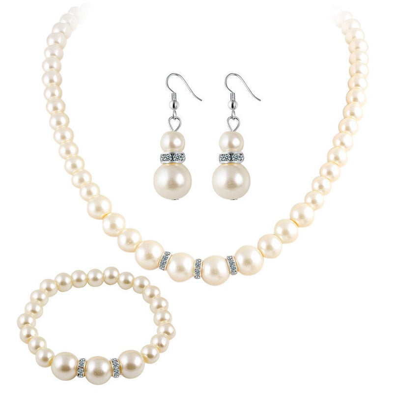3 PCS Set Pearl Necklace Bracelet Earring Party Jewelry Set