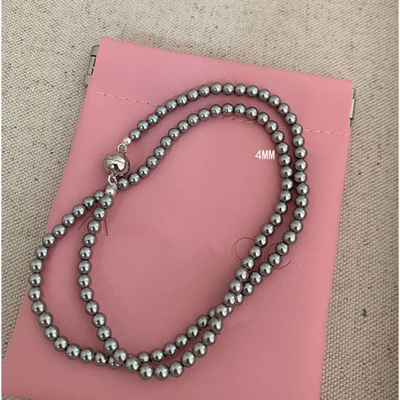 Beaded Strand Pearl Choker Necklace Gray Pearl