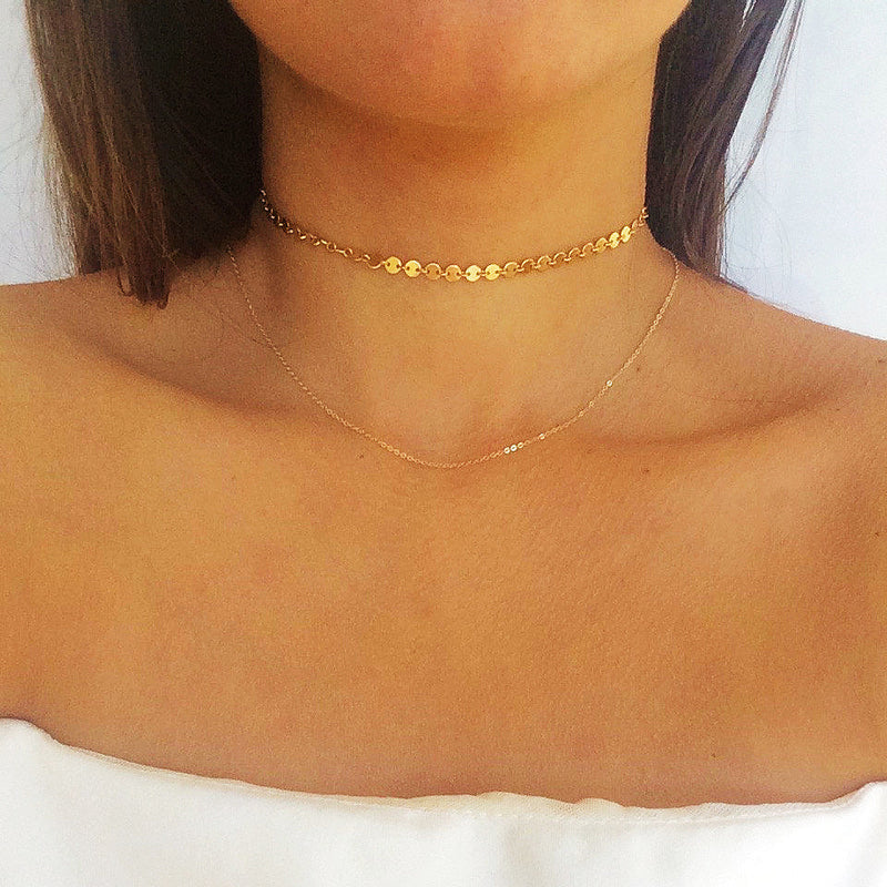 Coin Chain Layer Chokers Necklace