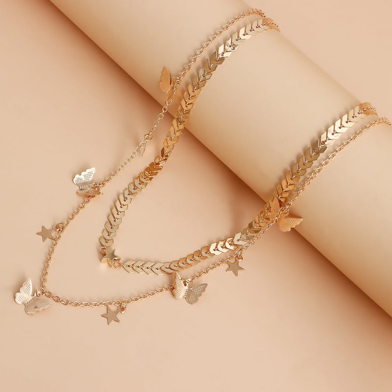 Multi-Layer Butterfly Pendant Necklace