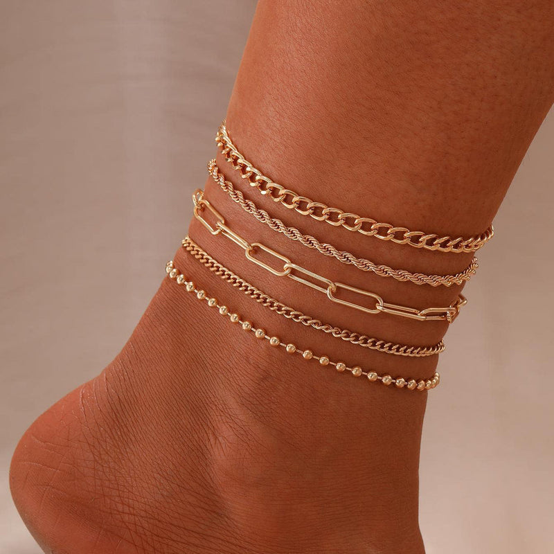 Summer Beach Multilayer Chain Anklets Jewelry