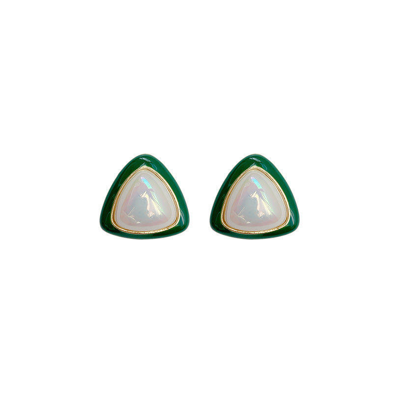 Geometric Green Triangle Earrings