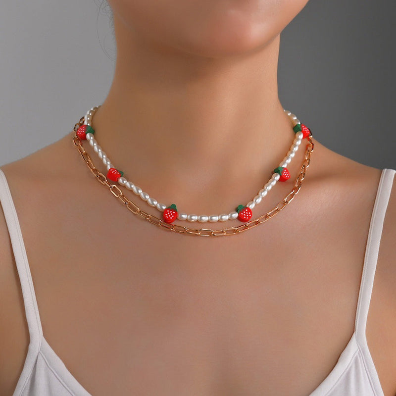 Colorful Strawberry Sweet Pearl Necklace