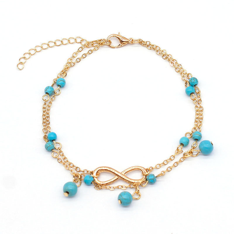 Simple Vintage Turquoise Double Layer Anklet Jewelry