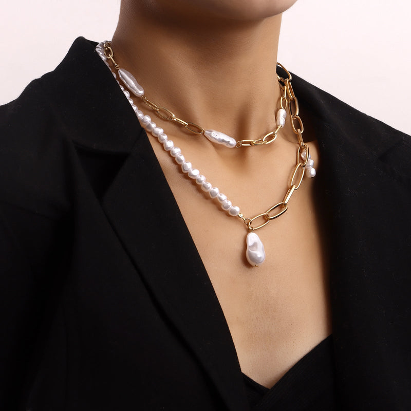 Irregular Imitation Pearl Two Layered Necklaces