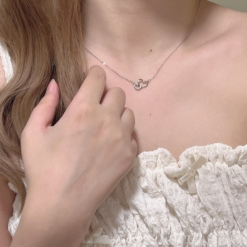 Double Ring Heart Sweet Pendant Necklace