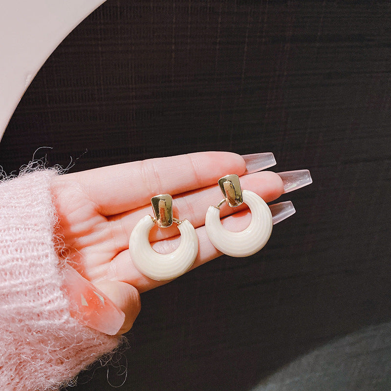 Geometric Enamel Circle Earrings for Women