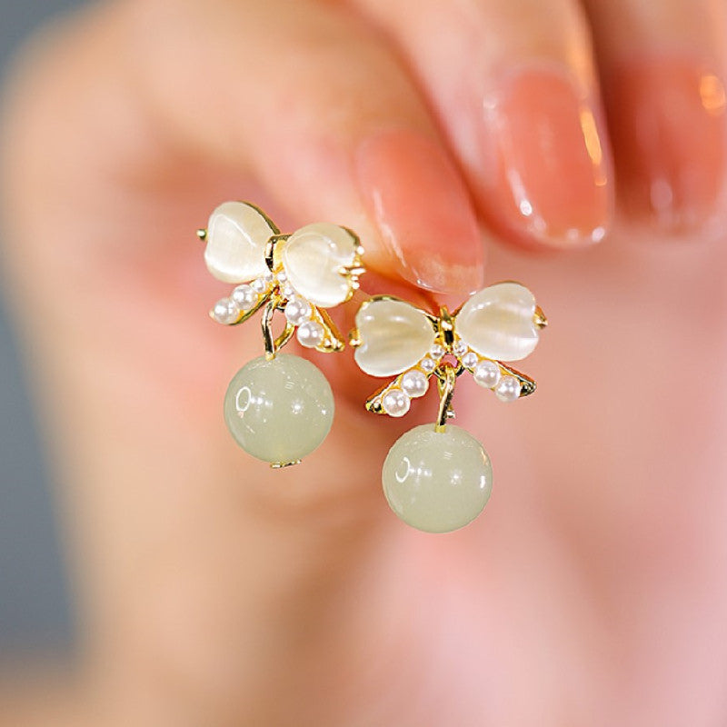 Opal Bow Stud Earring