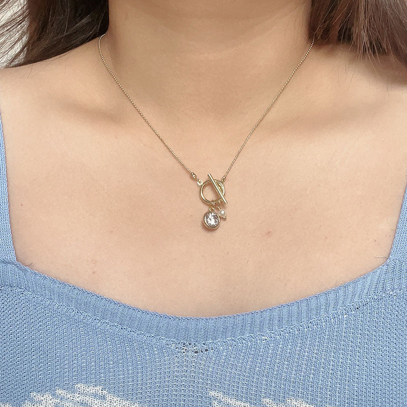 Pearl Pendant Crystal Charm Chain Necklace