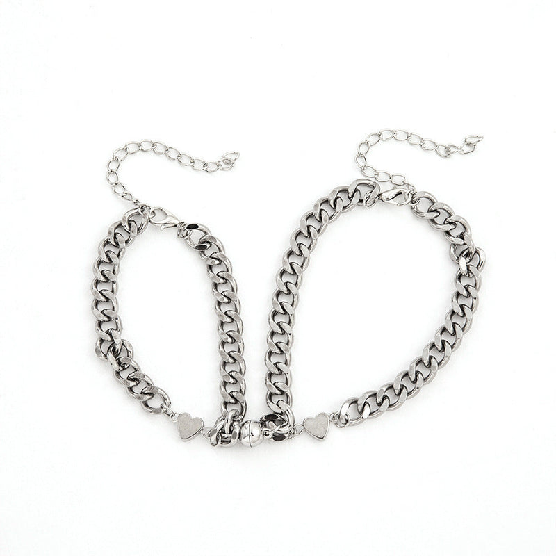 2 Pcs/set Couple Lover Bff Alloy Magnetic Cuban Bracelet