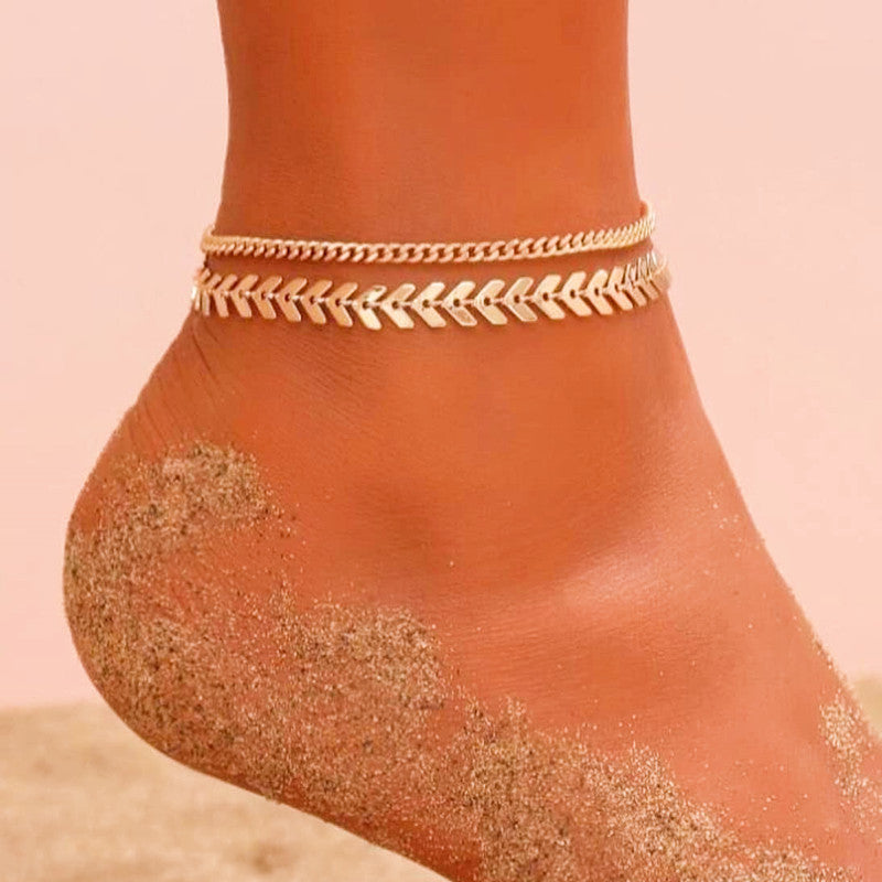 Metal Thick Chain Double Ankle Bracelet for Women