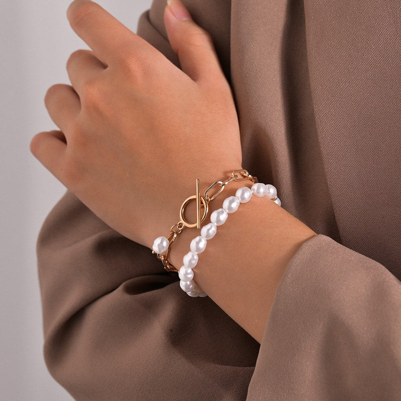Imitation Pearl Beads Chain Bracelet Set