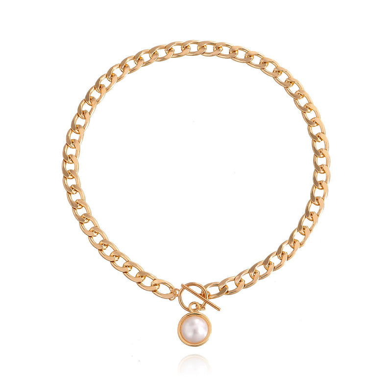 Rectangle Geometric Chain Necklace Pearl