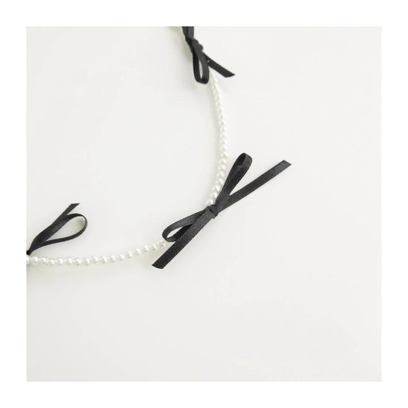Black Ribbon Bow Pearl Necklace