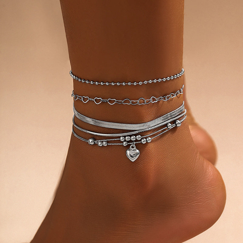 Multi-layer Beach Chain Beaded Cuban Link Anklet Jewelry