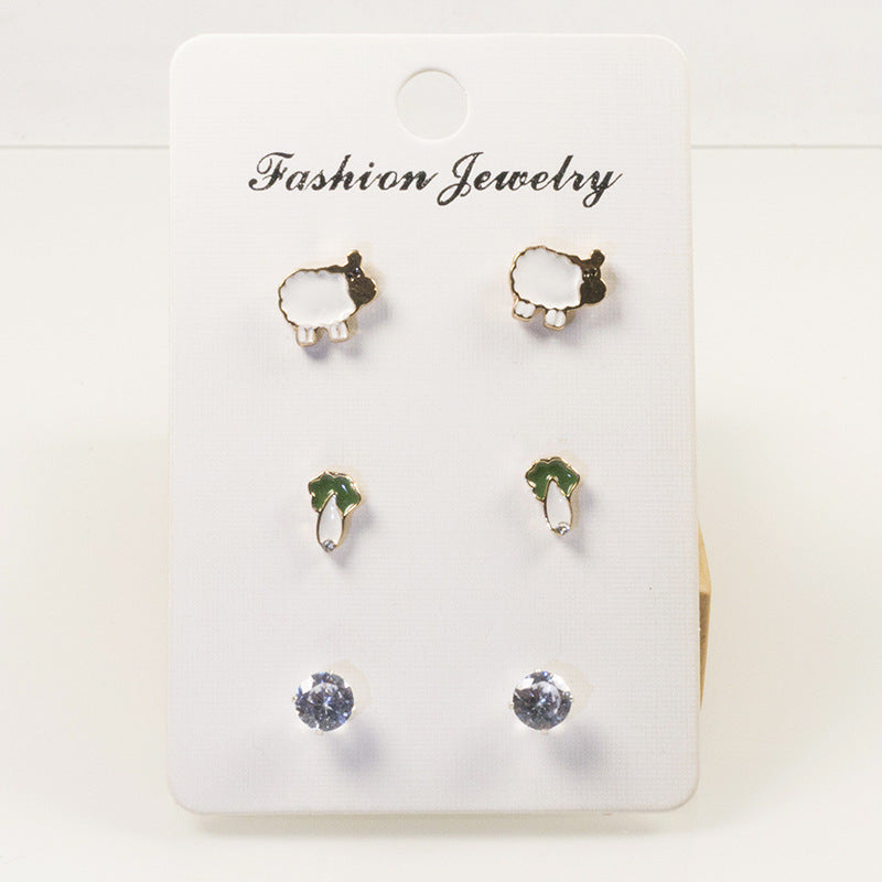 Sheep cabbage stud earrings set