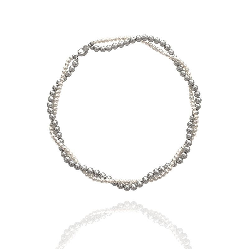 Imitation Pearl Wrapped Necklace Double Layer