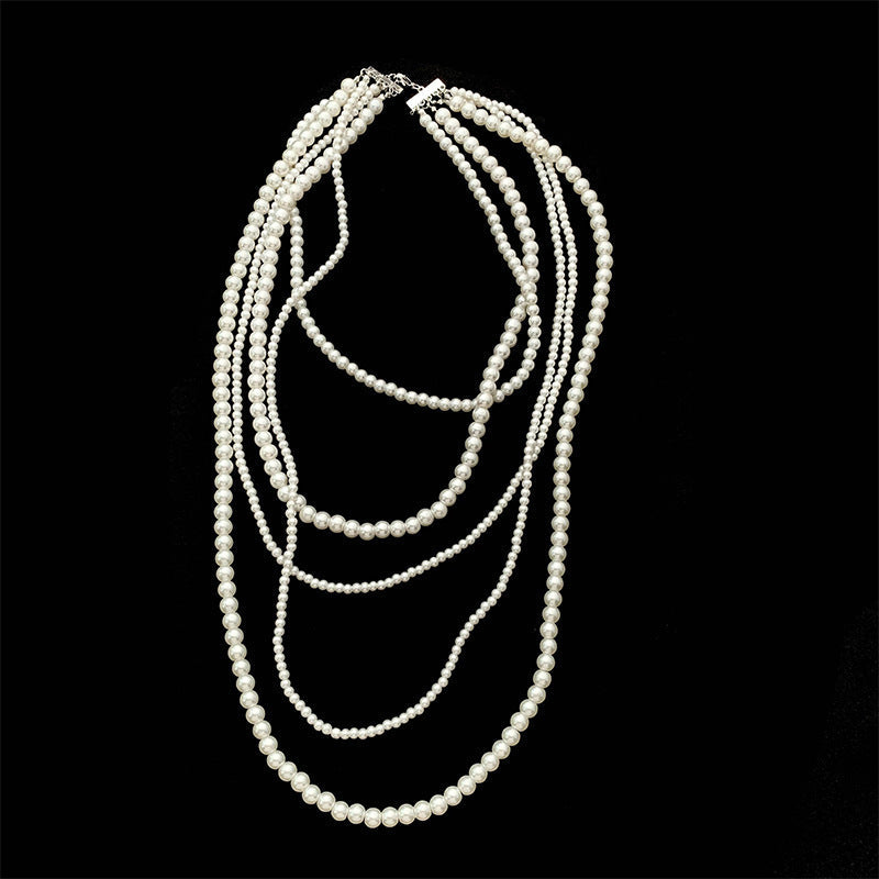 Layers Pearl Beaded Necklace Long Jewelry Women