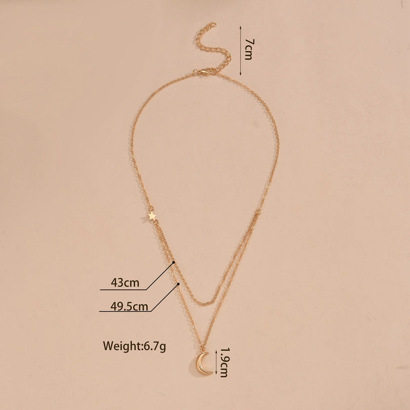 Double Layer Chain Moon Charm Choker Necklace
