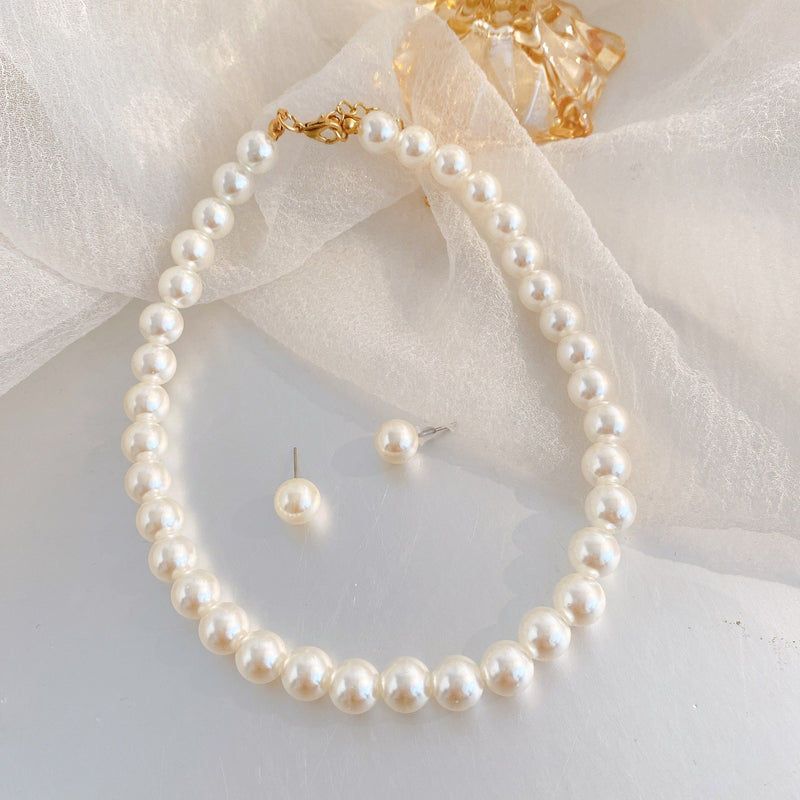 Round Pearl Necklace Earring Jewelry Set