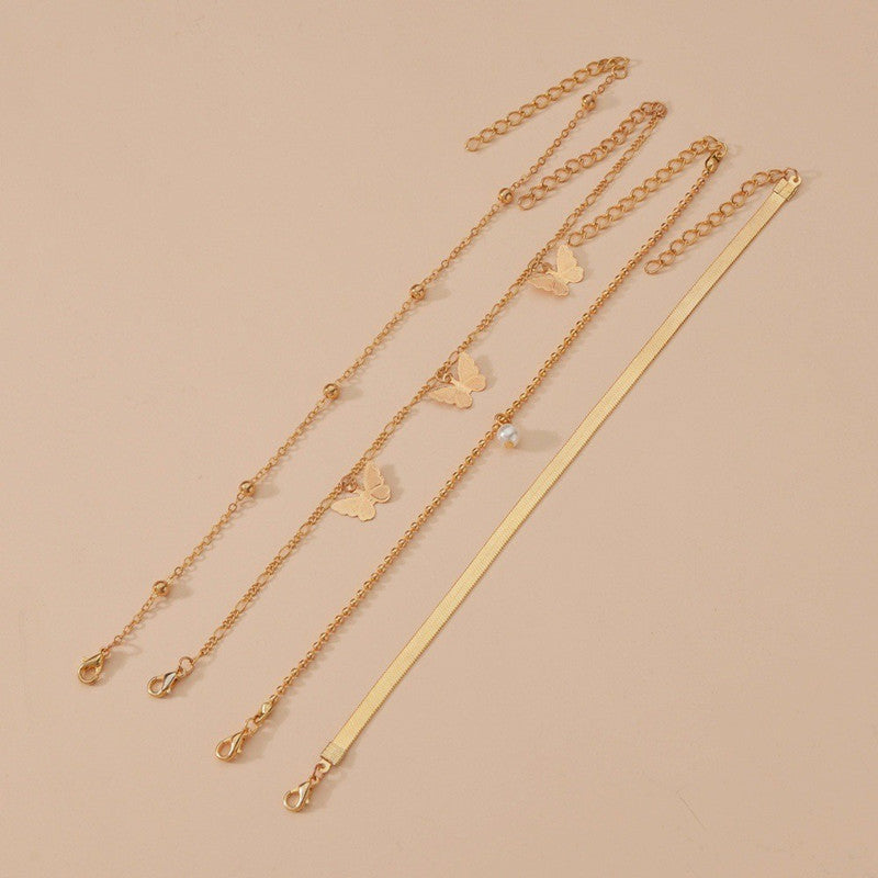 Boho Beach Jewelry Butterfly Multi Layered Anklets Chain