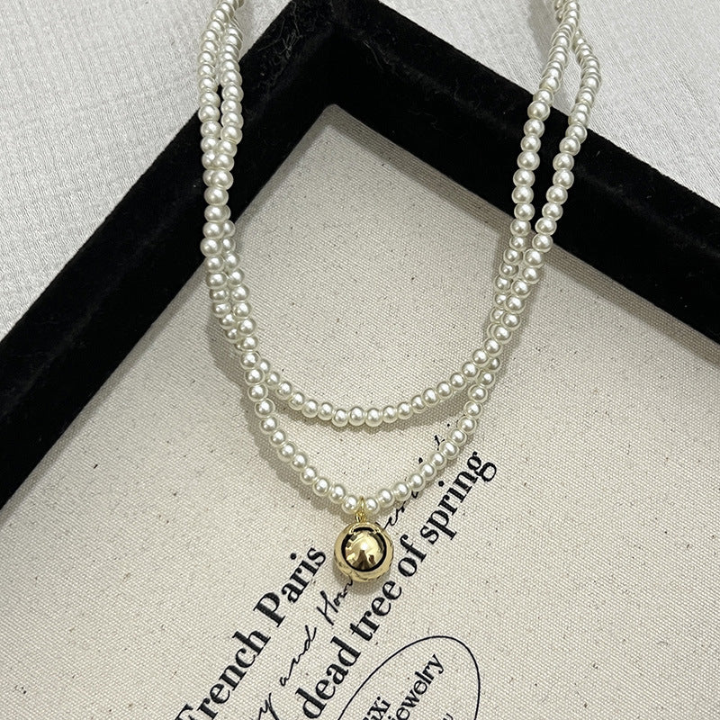 Choker Necklace for Women Double Layer Pearl Beads