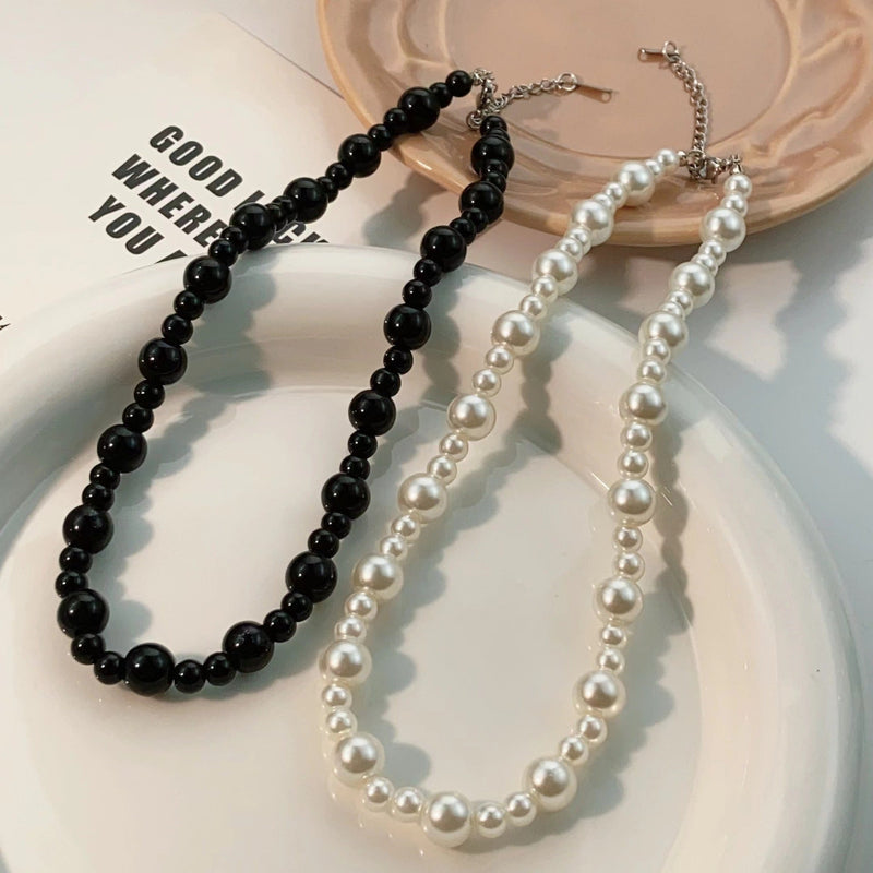 Round Glass Beaded Chain Clavicle Choker Necklace