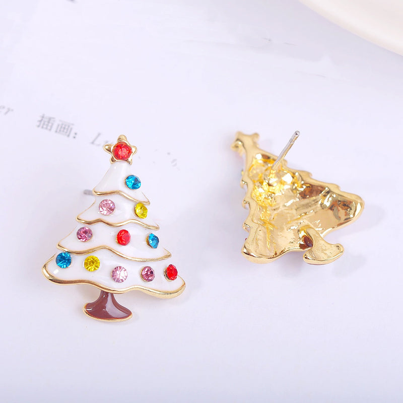 Colorful Rhinestone Christmas Tree Earrings