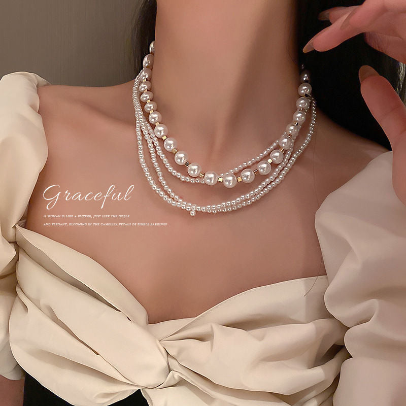 Multi Layered Imitation Pearl Beads Clavicle Chain Necklace