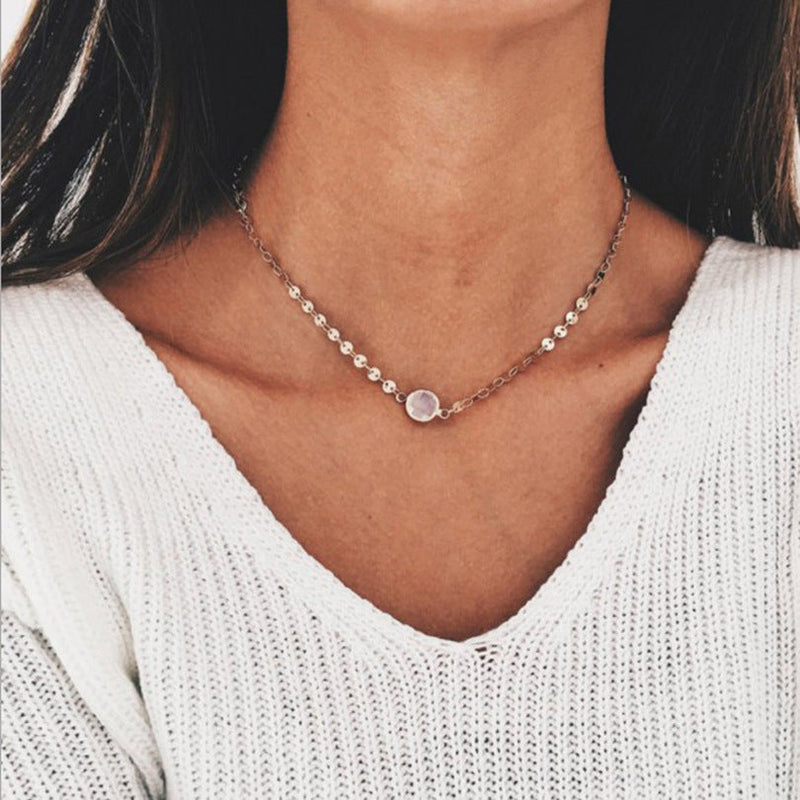 DIsc Chain Crystal Choker Necklace