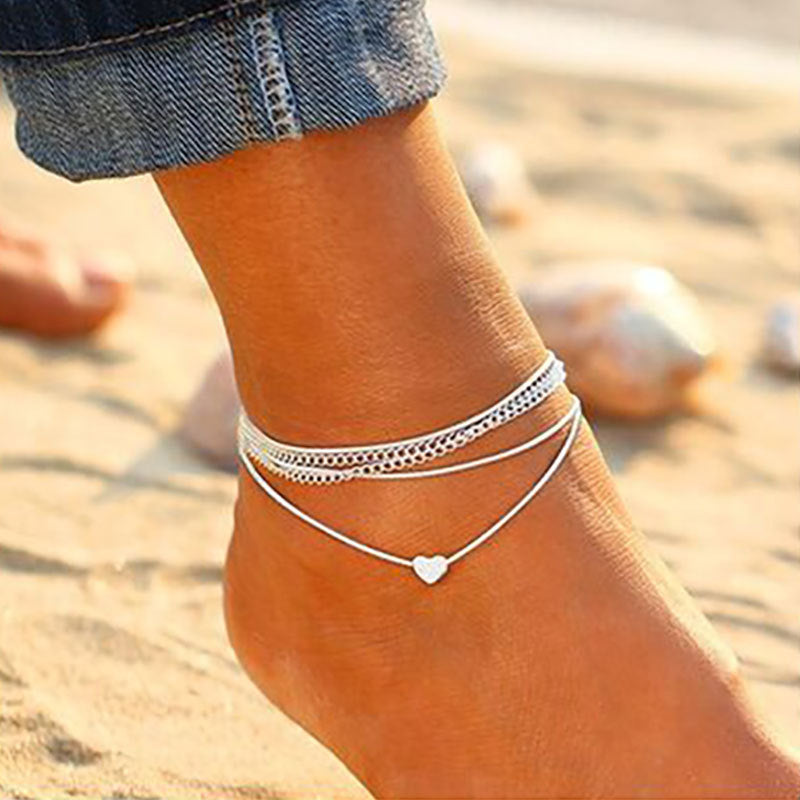 Beach Love Heart Multi-layer Anklet Jewelry