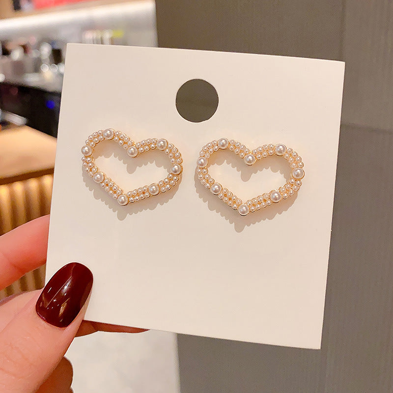 Vintage Pearl Heart Stud Earrings