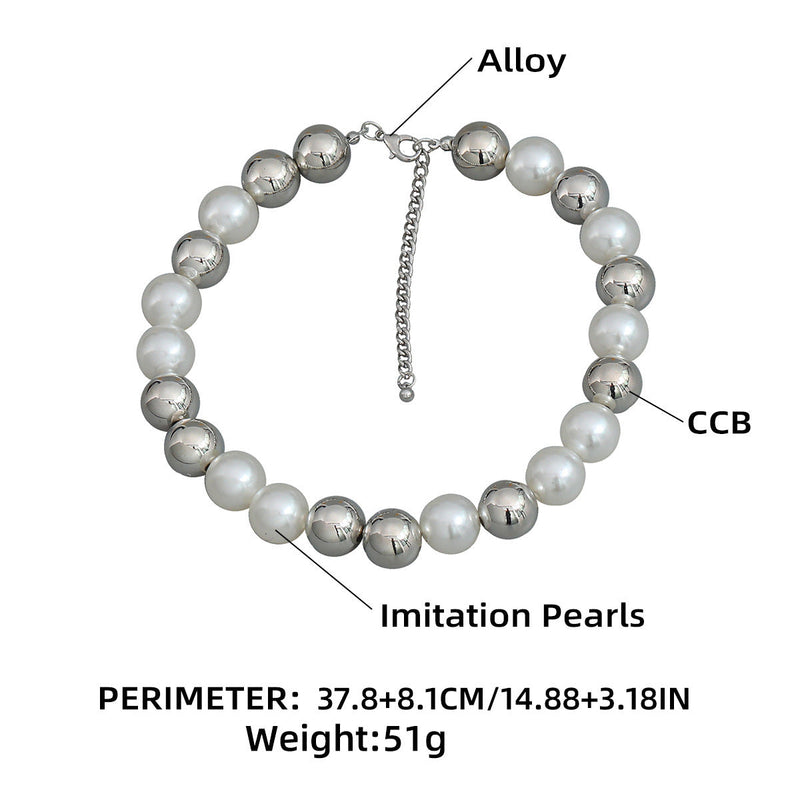 White Silver Mixed Color Pearls Simple Beaded Necklaces